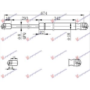 AMORTIZER HAUBE (330N) Desna str. MERCEDES SLK (R171) (2004-2010) (OEM: 1719800164, 1719800164,A1719800164, 1719800164A1719800164)