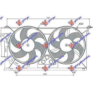 VENTILATOR KOMPLET (DUPLI) +A/C BENZIN PEUGEOT 306 (1999-2000) (OEM: 1308N9)