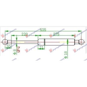 AMORTIZER GEPEK VRATA KARAVAN (534.5L-480N) RENAULT LAGUNA (2000-2007) (OEM: 8200000903)