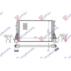 HLADNJAK INTERCOOLER BEN-DIZ (61.5x40.5x32)F70 VW TIGUAN (2007-2011) (OEM: 1K0145803A, 1K0145803CD, 1K0145803E)