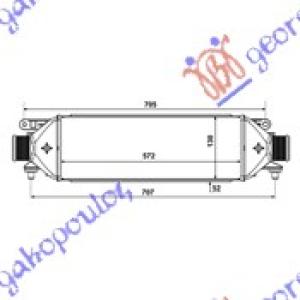 HLADNJAK INTERCOOLERA BENZIN 1.3-1.6-1.9TD (57.2x13.2x5) FIAT GRANDE PUNTO (2005-2012) (OEM: 51783791)