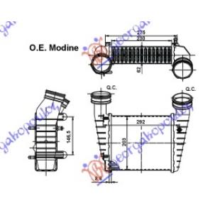 HLADNJAK INTERKULERA 1.9/2.0 TDi (23x20.7x62) SKODA SUPERB (2001-2008) (OEM: 3B0145805D)