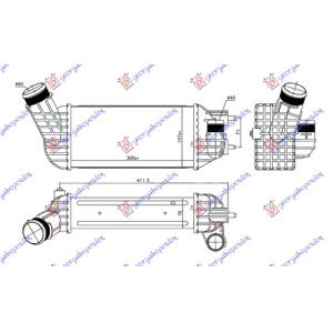 HLADNJAK INTERKULERA 2.0 HDI DIZEL DIAM.60/40 PEUGEOT 308 (2008-2013) (OEM: 0384.P8, 0384P8)