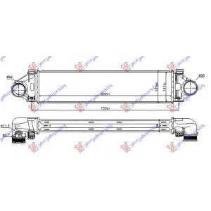 HLADNJAK INTERKULERA 2.0T/3.0T6 BENZIN - 2.0D/2.4D5 DIZEL (660x145x64) LAND ROVER FREELANDER (2007-2014) (OEM: 30741052, 31273909, 31319424)