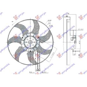 VENTILATOR (MOTOR + ELISA) 340mm 2 KABLA VW TRANSPORTER (T4) (1991-1996) (OEM: 701959455K, 701959455L)