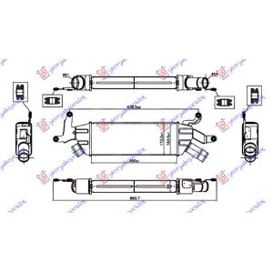 HLADNJAK INTERKULERA 2.2 D - ID DIZEL (450x164x64) MITSUBISHI OUTLANDER (2007-2011) (OEM: 0384K6, 0384P9, 1530A107)