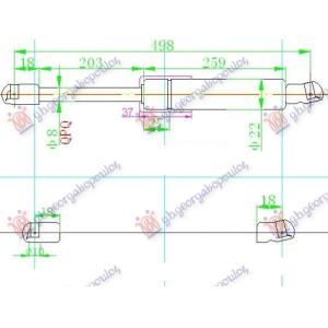 AMORTIZER GEPEK VRATA (496L-560N) AUDI Q7 (2006-2009) (OEM: 4L0827552F)