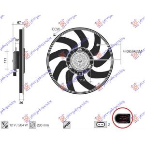 VENTILATOR 3.0 TFSI BENZIN (280mm) 2 PIN AUDI A6 (2008-2010) (OEM: 4F0959455M)