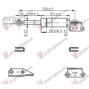 AMORTIZER GEPEK VRATA (723L-850N) Desna str. TOYOTA HI-ACE (RZH 113) (1992-1996) (OEM: 68907-95J11, 6890795J11)