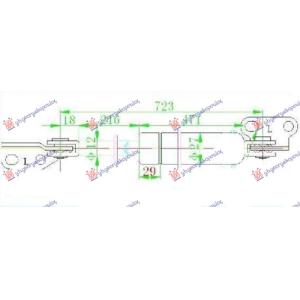 AMORTIZER GEPEK VRATA (723L-850N) Leva str. TOYOTA HI-ACE (RZH 113) (1992-1996) (OEM: 68908-95J11, 6890895J11)