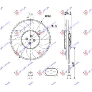 VENTILATOR 2.0 - 3.0B 2.0 - 3.0 D 370mm 4P LEVO AUDI Q7 (2015-2019) (OEM: 8W0959455A, 8W0959455AD, 8W0959455K)