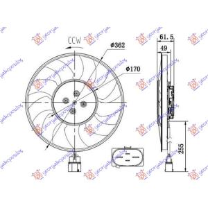 VENTILATOR 2.0 - 3.0B 2.0 - 3.0 D 370mm 4P DESNO AUDI Q7 (2015-2019) (OEM: 8W0959455AE, 8W0959455B, 8W0959455L)