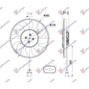 VENTILATOR (MOTOR+ELISA) (2.0-3.0 TFSI BENZIN - 2.0-3.0 TDI DIZEL) (370mm) (400W) (4 PIN) LEVO AUDI Q8 (2023-) (OEM: 8W0959455A, 8W0959455AD, 8W0959455K)