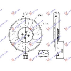 VENTILATOR (MOTOR+ELISA) (2.0-3.0 TFSI BENZIN - 2.0-3.0 TDI DIZEL) (370mm) (400W) (4 PIN) DESNO AUDI Q8 (2023-) (OEM: 8W0959455AE, 8W0959455B, 8W0959455L)