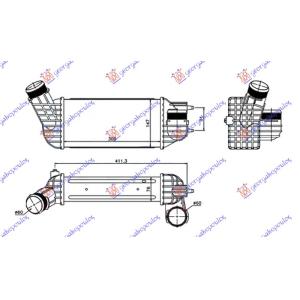 HLADNJAK INTERCOOLERA 2.0 HDI DIZEL DIAM. (PRECNIK) 60/60 CITROEN C4 (2011-2020) (OEM: 0384.N2, 0384.P3, 0384N2)