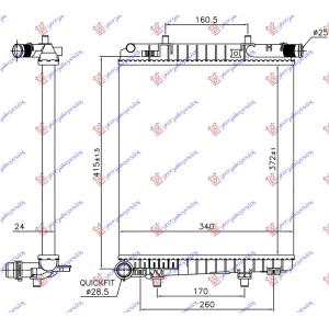 HLADNJAK MOTORA 1.2VTi BENZIN MANUAL (372x340x24) CITROEN C1 (2014-) (OEM: 16400YV030, B000622380)