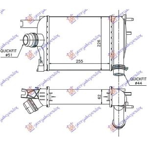 HLADNJAK INTERCOOLERA BENZIN-DIZEL (255x226x62) DACIA LOGAN-MCV (2012-2016) (OEM: 14496-5154R, 144965154R)