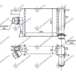 HLADNJAK INTERCOOLERA BENZIN-DIZEL (255x226x62) DACIA SANDERO (2016-2020) (OEM: 14496-5154R, 144965154R)