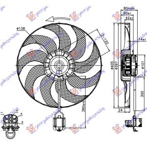 VENTILATOR (MOTOR+ELISA) 400mm 4PIN 1.4-1.6-1.8 CHEVROLET CRUZE (2009-2013) (OEM: 1341050, 1341069, 1341072)
