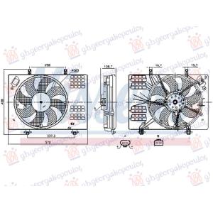 VENTILATOR KOMPLET 1.5/1.6 DIZEL - 1.0 BENZIN (385mm) FORD TRANSIT/TOURNEO COURIER (2013-2023) (OEM: 1833806, 1848794, 2037543)