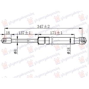AMORTIZER GEPEK VRATA (345L-375N) JAGUAR XF (2008-2015) (OEM: 8X23-406A42-AB, 8X23406A42AB)