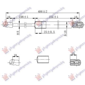 AMORTIZER GEPEK VRATA (487.5L-345N) KIA RIO H/B (2011-2014) (OEM: 817801W200, 817801W201)