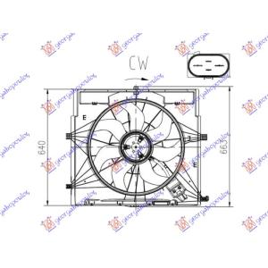 VENTILATOR 2.2 DIZEL (500mm) (4 PIN) MERCEDES VITO (W447) (2015-) (OEM: 4479060212, 4479064400)