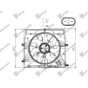 VENTILATOR 2.2 DIZEL (500mm) (4 PIN) MERCEDES V (W447) (2015-2020) (OEM: 4479060212, 4479064400)