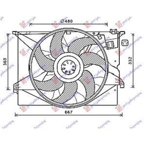 VENTILATOR KOMPLET BENZIN-DIZEL (480mm) 4 MERCEDES S CLASS (W221) (2005-2013) (OEM: 2215000493, 2215000993, 2215001193)