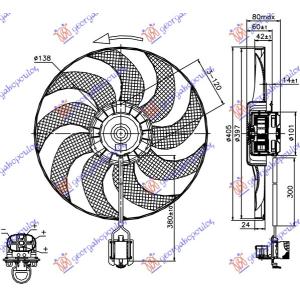 VENTILATOR (MOT+ELISA) 40 0 mm 4PIN 1.4- 1.6- 1.8 OPEL ASTRA J 3D/GTC (2011-) (OEM: 1341050, 1341069, 1341072)