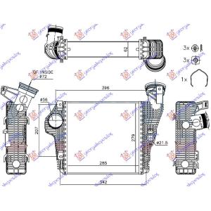 HLADNJAK INTERKULER BENZIN 3 0 -3.6 (285x279x62) Desna str. PORSCHE MACAN (2014-2018) (OEM: 95B145804A, 95B145804B)
