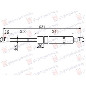 AMORTIZER GEPEK VRATA (632.5L-550N) PORSCHE CAYMAN (987C) (2005-2010) (OEM: 98751255103, 98751255104, 98751255106)