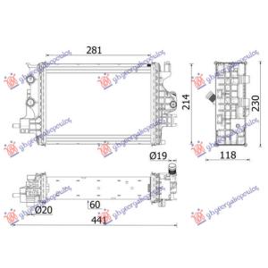 HLADNJAK MOTORA DODATNI 1.5 dCi DIZEL (281x214) (RH) RENAULT CLIO (2019-2023) (OEM: 214109135R)