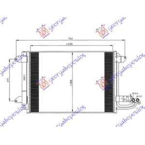 HLADNJAK KLIME BENZIN DIZEL (550 x390 x 16) SKODA SUPERB (2013-2015) (OEM: 1K0820411F, 1K0820411G, 1K0820411H)