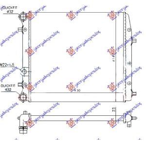 HLADNJAK MOTORA -A / C (43x4 1) BEZ VENTILATORA VW CROSS POLO (2005-2009) (OEM: 6Q0121201HA, 6Q0121253J, 6Q0121253K)