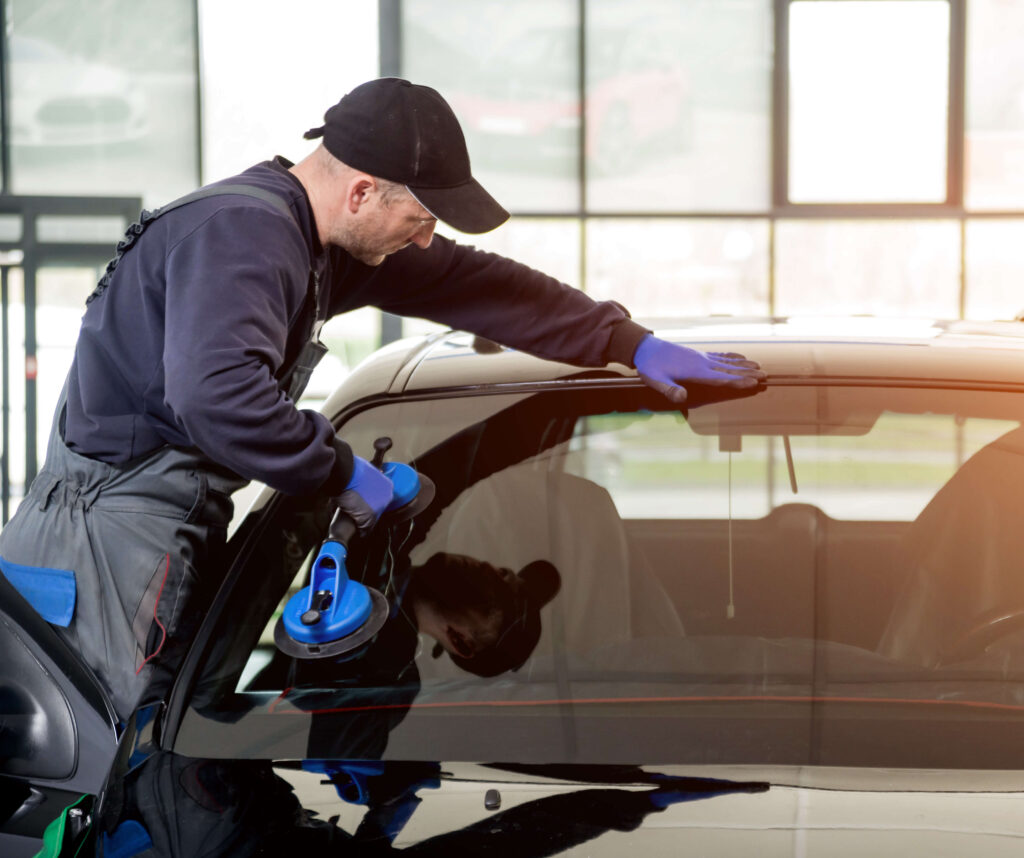 Zamena vetrobranskog stakla automobila od strane profesionalca u servisu