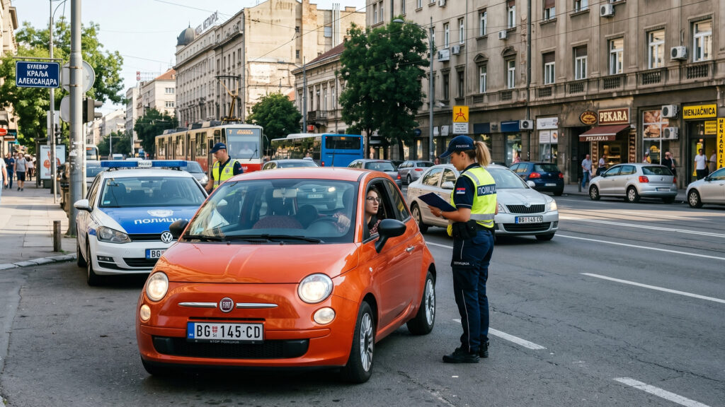 Policajaka iskljucuje vozilo iz saobraćaja zbog neadekvatne brzine.
